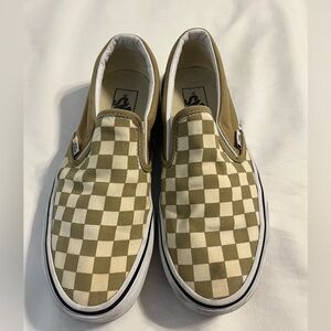 Taupe Checkered Slip On Vans